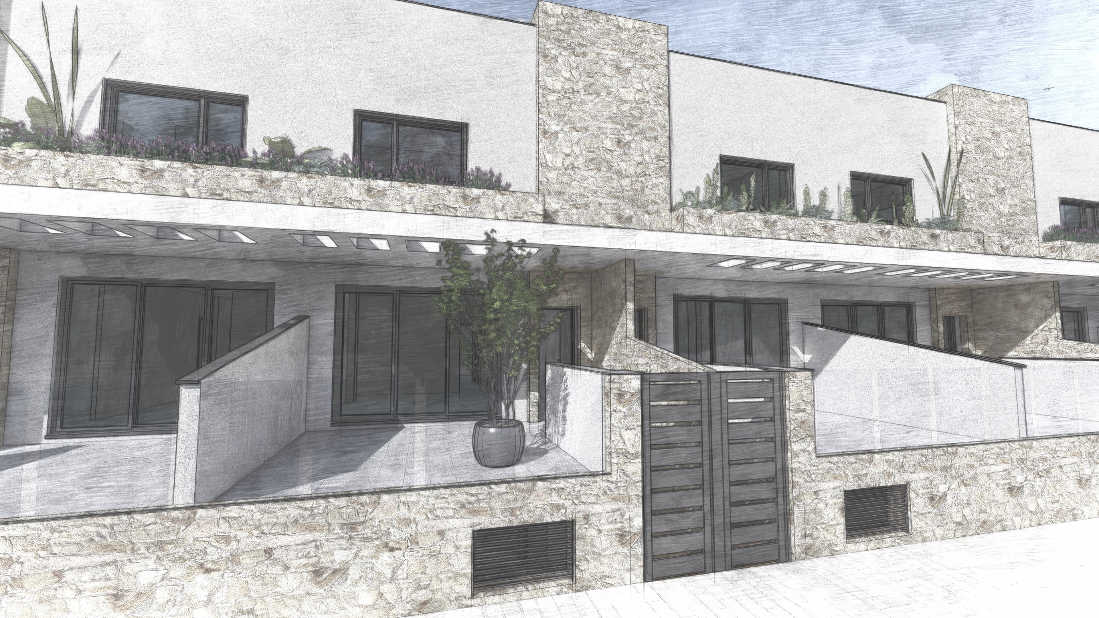 infografia al carboncillo residencial mirador del roldan canteras cartagena