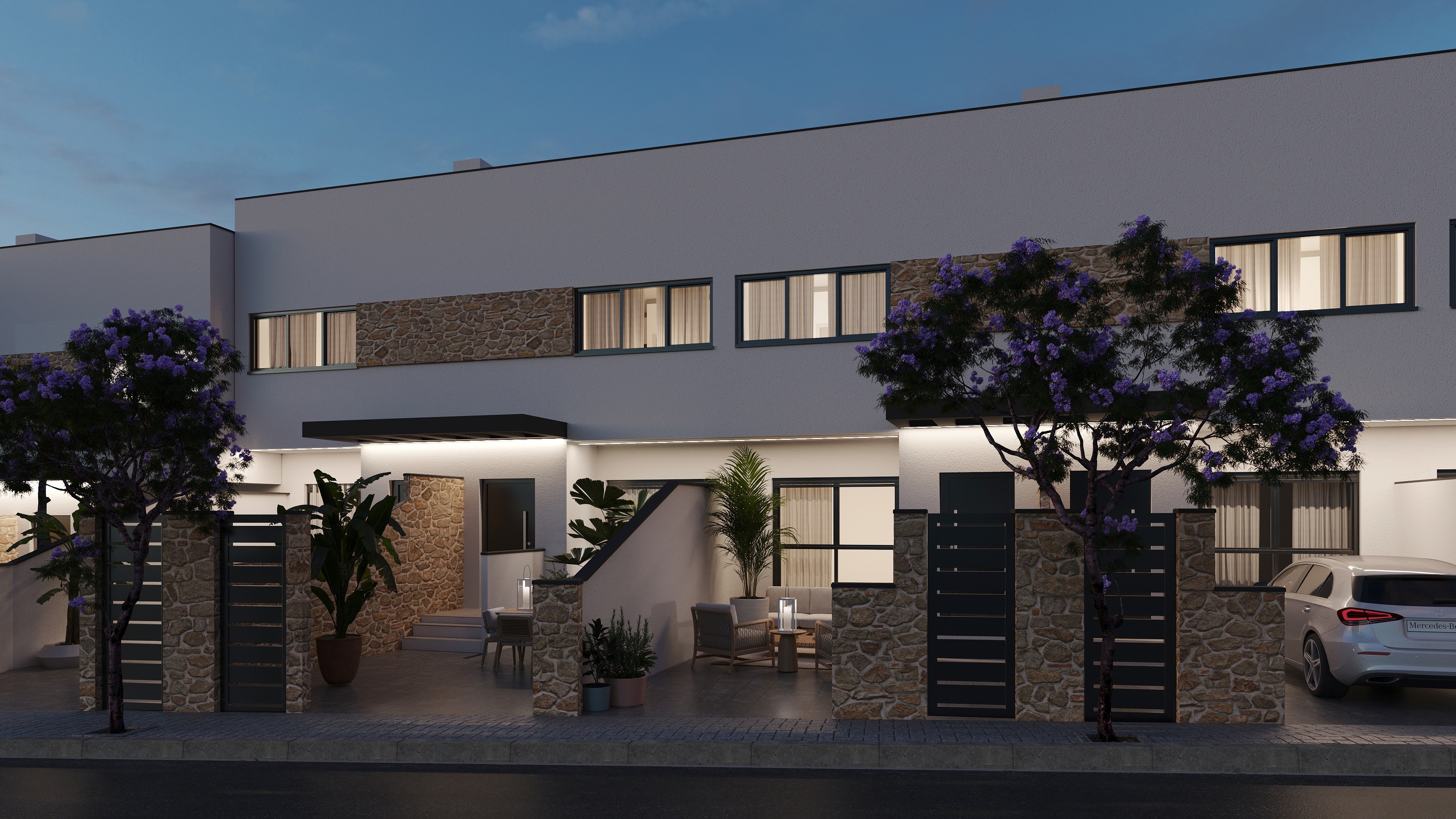 infografia fachada trasera nocturna hacienda los molinos en molinos marfagones cartagena